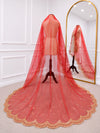 Noor Luxury Red Bridal Veil with Regal Gold Embroidery | V1011 | Wedding Veil