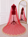 Anvika Red Bridal Veil with Hand Embroidered Border| V1019 | Wedding Veil