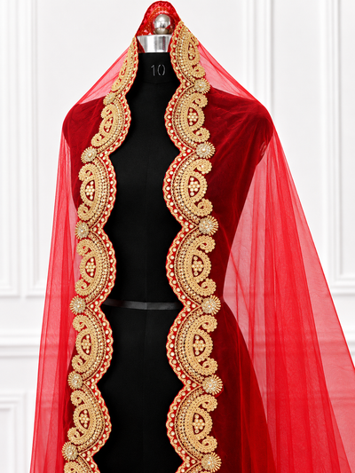 Aurelia Red Bridal Veil with Hand Embroidered Border | V1017 | Wedding Veil