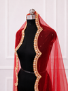 Asteria Red Bridal Veil with Royal Hand Embroidered Border | V1033 | Wedding Veil