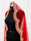 Shahi Noor Luxury Red Bridal Veil with Regal Zari Embroidered Border | KYMA India | V1015 | Wedding Veil