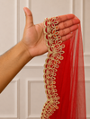 Isadora Red Bridal Veil with premium Embroidery | V1062 | Wedding Veil
