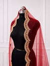 Camellia Red Bridal Veil with Embroidered Border | V1031 | Wedding Veil