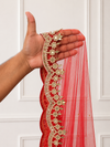 Helena Red Bridal Veil with Premium Embroidery by KYMA India