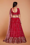 Red Georgette Lehenga And Blouse With Embroidered Net Dupatta  