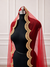 Lilia Red Bridal Veil with premium Embroidery | V1059 | Wedding Veil