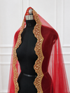 Gulmohar Red Bridal Veil with premium Embroidery | V1042 | Wedding Veil