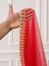 Florabelle Red Bridal Veil with premium Embroidery | V1061 | Wedding Veil