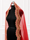 Saubhagyavati Luxury Red Bridal Veil with Signature Gold Embroidered Border | V1012 | Wedding Veil