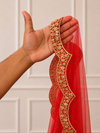 Classy Red Bridal Veil with premium Embroidery | V1066 | Wedding Veil