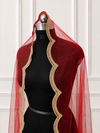 Saanjh Red Bridal Veil with premium Embroidery | V1045 | Wedding Veil
