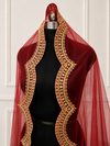 Aadhya Red Bridal Veil with Intricate Embroidered Border | V1022 | Wedding Veil