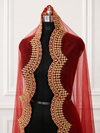 Chandrika Luxury Red Bridal Veil with Scallop Embroidered Border | V1006 | Wedding Veil
