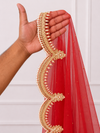 Royal Red Bridal Veil with Exquisite Hand Embroidered Border| V1034 | Wedding Veil