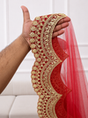 Rajsi Luxury Red Bridal Veil with Royal Gold Embroidered Border | KYMA India | V1010 | Wedding Veil