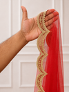 Lilia Red Bridal Veil with premium Embroidery | V1059 | Wedding Veil