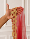 Amelia Red Bridal Veil with premium Embroidery | V1054 | Wedding Veil