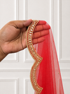 Saanjh Red Bridal Veil with premium Embroidery | V1045 | Wedding Veil