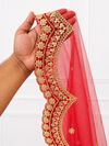 Noor Luxury Red Bridal Veil with Regal Gold Embroidery | V1011 | Wedding Veil