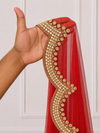 Aarya Red Bridal Veil with Elegant Embroidered Border | V1018 | Wedding Veil