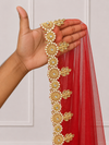 Zariyah Red Bridal Veil with Hand Embroidery & Mirror Stone Work | V1037 | Wedding Veil