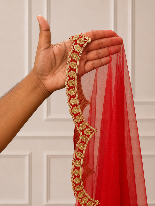 Eleanor Red Bridal Veil with premium Embroidery | V1056 | Wedding Veil