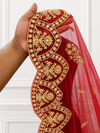 Heer Luxury Red Bridal Veil with Royal Gold Embroidered Border | V1016 | Wedding Veil