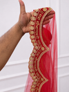 Sada Saubhagyavati Red Bridal Veil with Hand Embroidered Border | V1030 | Wedding Veil