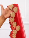 Meher Luxury Red Bridal Veil with Intricate Gold Embroidered Border | V1013 | Wedding Veil