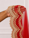Vanya Red Bridal Veil with Signature Embroidered Border | V1021 | Wedding Veil