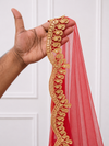 Camellia Red Bridal Veil with Embroidered Border | V1031 | Wedding Veil