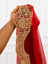 Nirupama Luxury Red Bridal Veil with Royal Embroidered Border  | V1007 | Wedding Veil