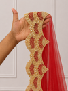 Evara Red Bridal Veil with scallop Embroidered Border | V1029 | Wedding Veil