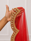 Elara Red Bridal Veil with Embroidery & Mirror Stone Work | V1038 | Wedding Veil