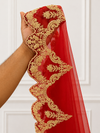 Astera Red Bridal Veil with Signature Embroidered Border | V1028 | Wedding Veil