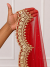 Anvika Red Bridal Veil with Hand Embroidered Border| V1019 | Wedding Veil
