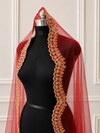 Isadora Red Bridal Veil with premium Embroidery | V1062 | Wedding Veil