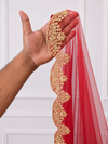 Anvaya Red Bridal Veil with Heritage Gold Embroidered Border | V1032 | Wedding Veil