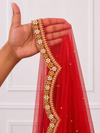 Asteria Red Bridal Veil with Royal Hand Embroidered Border | V1033 | Wedding Veil