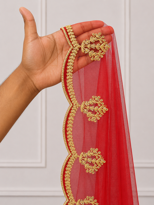 Indumati Bridal Veil with Elegant Gold Embroidered Border | V1039 | Wedding Veil