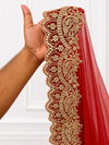 Aarna Red Bridal Veil with Luxury Embroidered Border | V1026 | Wedding Veil