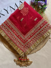 Bridal Ayushmati Red Embroidered Fringed Net Dupatta