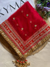 Bridal Red Saubhagyavati Net Embroidered Wedding Dupatta