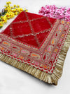 Bridal Satrangi Red Embroidered Fringed Net Dupatta