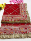 Bridal Satrangi Red Embroidered Fringed Net Dupatta