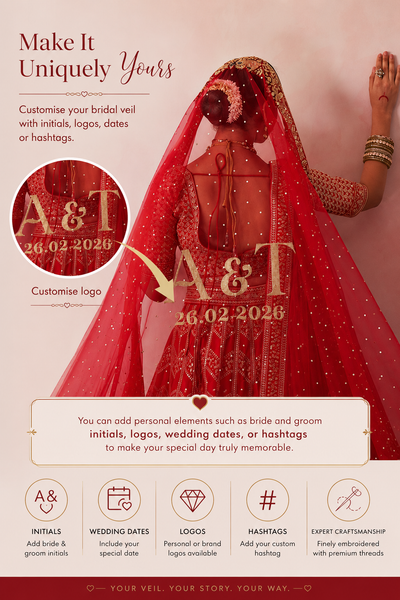 Luxury Red Bridal Veil with Gold Embroidery by KYMA India