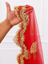 Riwaayat Luxury Red Bridal Veil with Heritage Gold Embroidered Border | V1014 | Wedding Veil