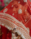 Bridal Ayushmati Red Embroidered Fringed Net Dupatta