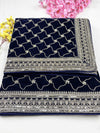 Navy Blue Premium Embroidery Velvet Dupatta For Every Occasions  