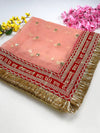 Bridal Peach Saubhagyavati Net Embroidered Wedding Dupatta